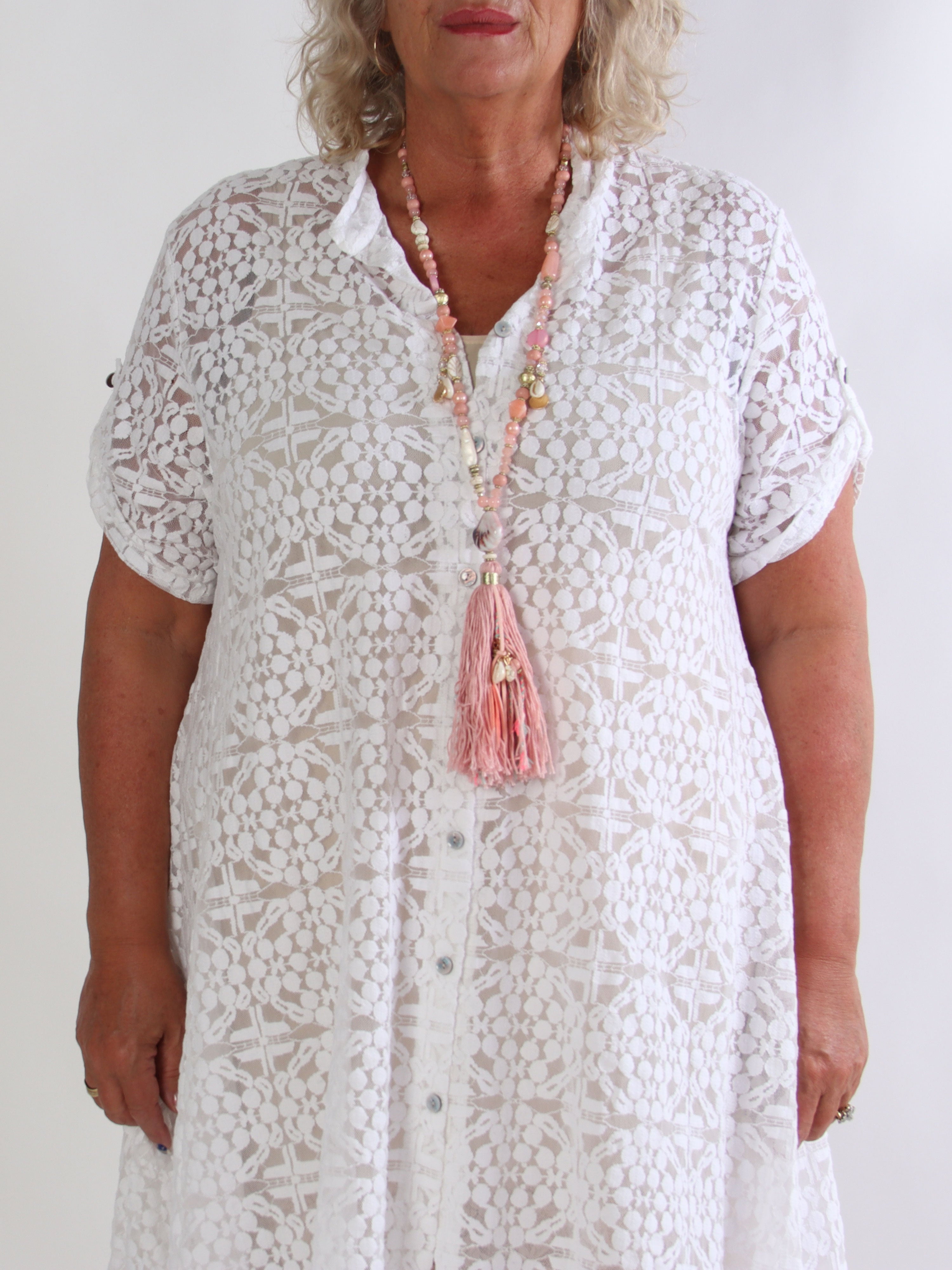Evey - Plus size skjortekjole i a-form og transparent blonde